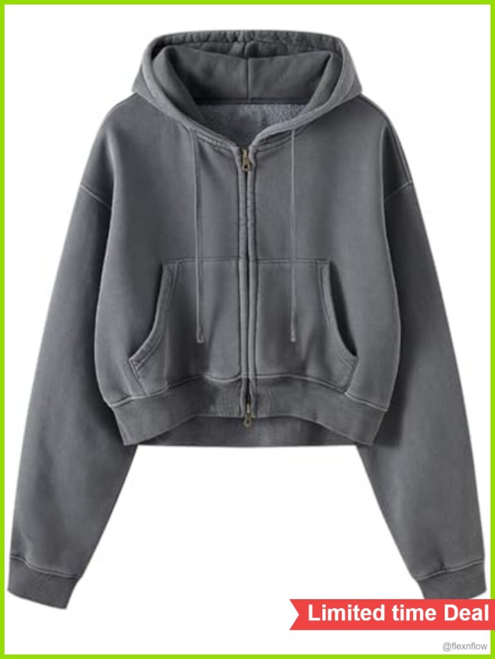 Cropped Zip Up Hoodie Acid Wash Fleece Sweatshirt Women's